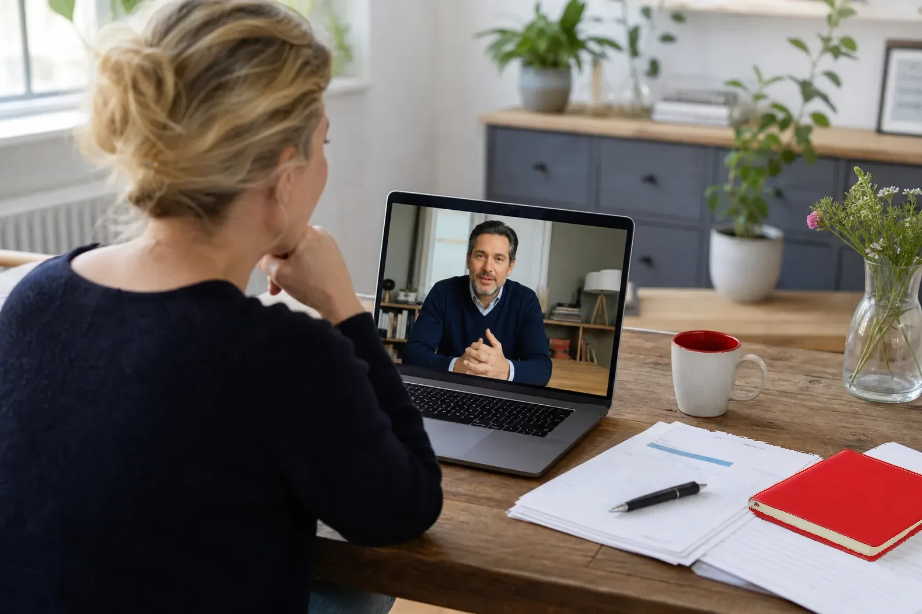 Gründerin im persönlichen Online-Gespräch mit ihrem Coach